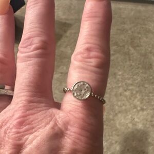 Pandora Silver Beaded Ring with Clear Stone